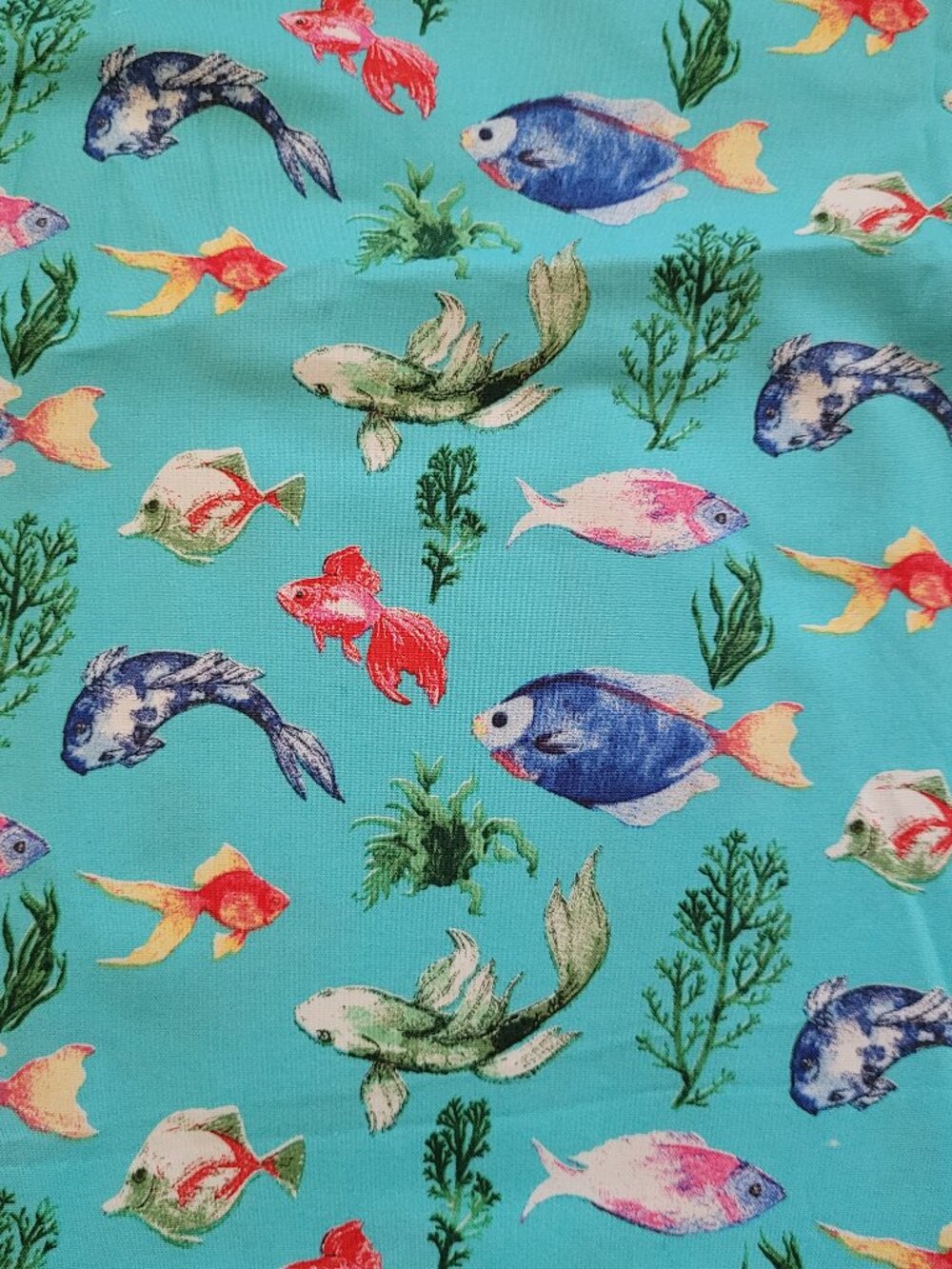 Colorful Goldfish & Tropical Fish Print Fabric  - Per Yard